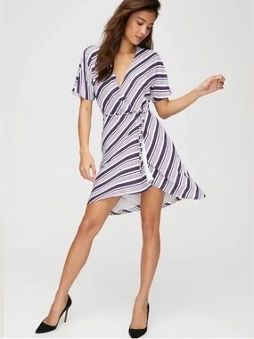 NWT Babaton Wallace Striped Wrap Dress